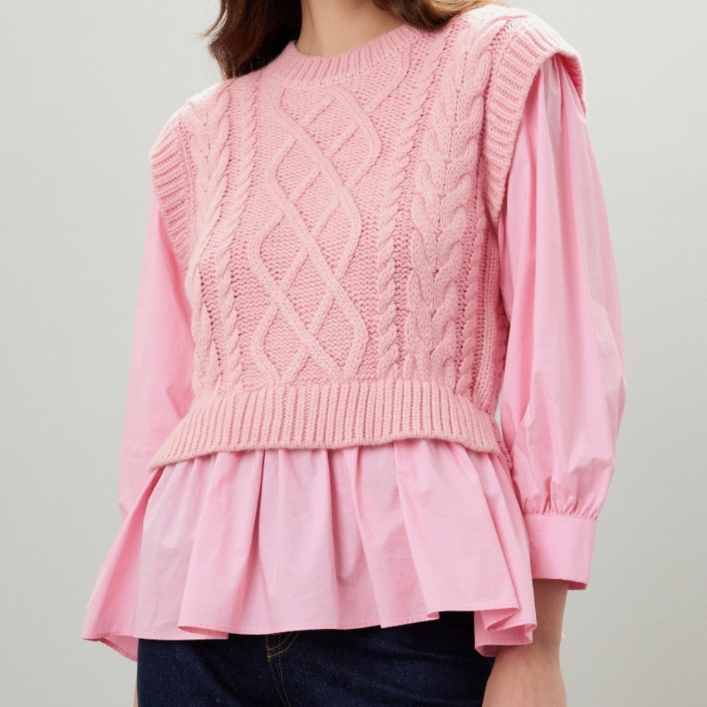 English Factory Cable Knit Sweater in Blush, L - Picture 2 of 9